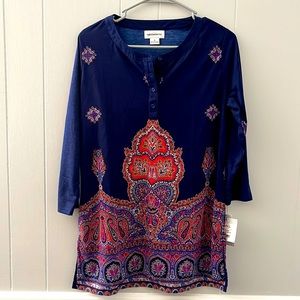 NEW Liz Claiborne Paisley Heritage Tunic Blouse Size Small